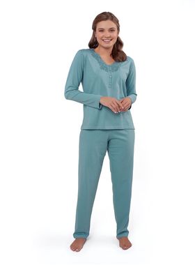 PIJAMA LONGO FEMININO PODIUN 225147 MALHA FLORAL COM ABERTURA E RENDA T. P/XG