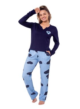 PIJAMA LONGO FEMININO PODIUN 225177 VISCOLYCRA DECOTE VEZINHO ESTAMPADO CORAÇOES COM BOLSO T. P/GG