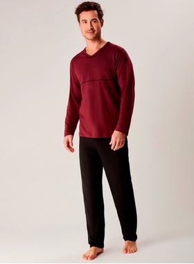 Pijama Longo Hering 7604 Masculino Decote V Algodão T. M/XXG