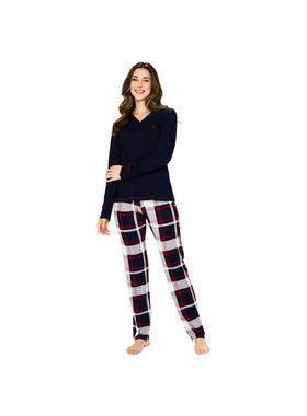 Pijama Longo Podiun 245119 Feminino Xadrez Viscolycra T. P/XG