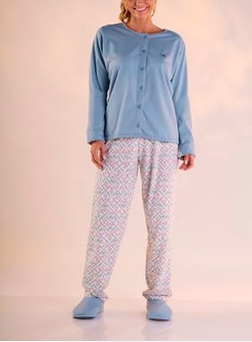 Pijama Longo Pzama 050225 Feminino Abertura Frontal Moletinho T. P/EG
