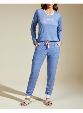 Pijama Longo Recco 16989 Feminino Malha Strech Algodão T. 42/46