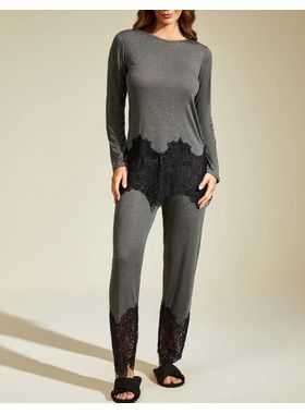 Pijama Longo Recco 16883 Feminino Jersey Ligth Com Renda Viscose T. 42/48.