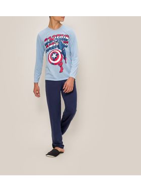 Pijama Longo Marvel 28.05.0027 Juvenil Capitão América Poliéster T. 10/14