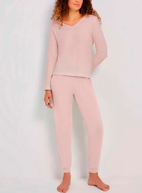 Pijama Longo Hering 7BXB Feminino Decote V Algodão T. P/XG