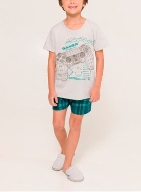 Pijama Curto Daisy Days & Borth 52.01.0054 Infantil Xadrez gamer Algodão T. 04/08