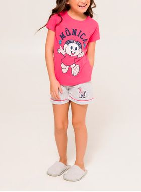 Pijama Curto Turma da Mônica 49.04.0052 Infantil Mônica Algodão T. 04/08