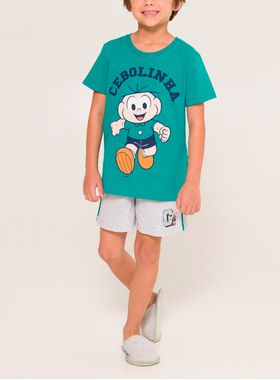 Pijama Curto Turma da Mônica 52.04.0026 Infantil Cebolinha Algodão T. 04/08
