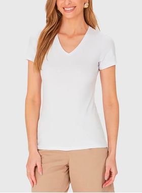 Blusa Manga Curta Malwee 1000004502 Feminina Decote V Algodão T. P/XGG