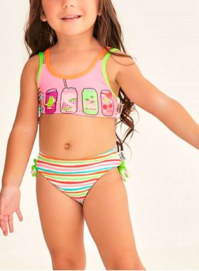 Conjunto Biquíni Pingo de Alegria 112621P Infantil Cropped e Calcinha Poliéster T. 04/10