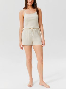 Pijama Curto Hering 7C4J Feminino Alças Reguláveis Ribana Canelada T. P/XG