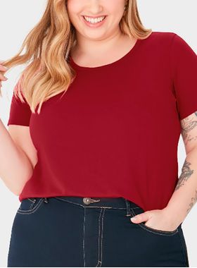 Blusa Manga Curta Malwee 1000087841 Feminina Plus Size Meia Malha T. G1/G3