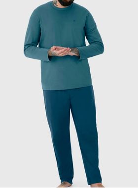 Pijama Longo Malwee 1000126795 Masculino Plus Size Gola Redonda Meia Malha Algodão T. G1/G3