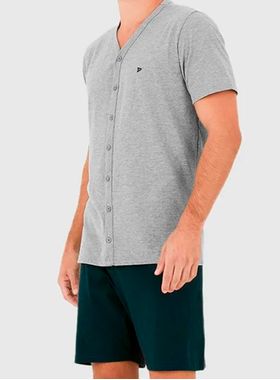 Pijama Curto Malwee 1000126765 Masculino Abertura Frontal Meia Malha T. M/GG