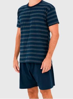 Pijama Curto Malwee 1000126771 Masculino Listrado Meia Malha Algodão T. M/GG