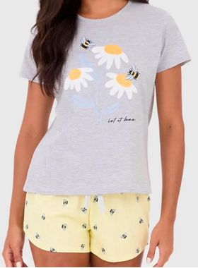 Pijama Curto Malwee 1000126820 Feminino Estampado Meia Malha Algodão T. P/GG