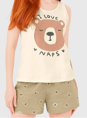 Pijama Curto Malwee 1000126805 Feminino Estampa Com Glitter Meia Malha Algodão T. P/XGG