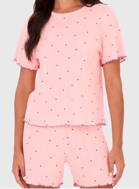 Pijama Curto Malwee 1000126823 Feminino Estampado Meia Malha Texturizada T. P/GG