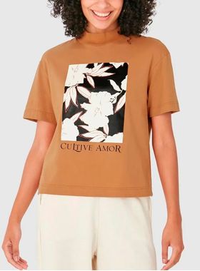 Blusa Manga Curta Malwee 1000127454 Feminina Estampada Meia Malha T. P/GG