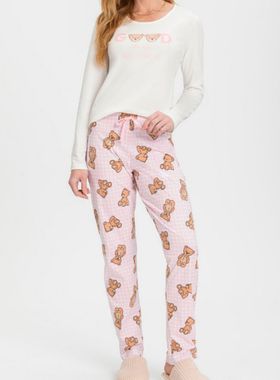 Pijama Longo Mensageira Da Paz 034161 Feminino Ursos Meia Malha T. P/GG