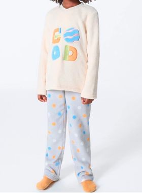 Pijama Longo Hering KVTQ Infantil Estampa Bordada Fleece T. 04/12