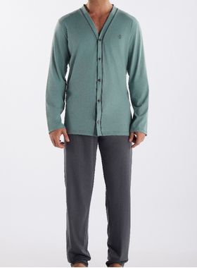Pijama Longo Pzama 6008.251 Masculino Abertura Frontal Com Botões Meia Malha T. M/GG