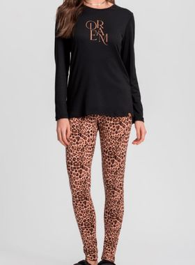 Pijama Longo Mensageiro Dos Sonhos 0141432 Feminino Oncinha Malha T. P/GG