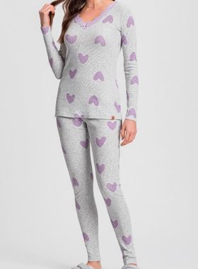 Pijama Longo Mensageiro Dos Sonhos 0141497 Feminino Corações Ribana T. P/GG