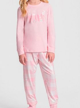 Pijama Longo Mensageiro Dos Sonhos 0141441 Infantil Coelhos 1/2 Malha Algodão T. 04/12