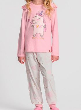 Pijama Longo Mensageiro Dos Sonhos 0141487 Infantil Unicórnio Algodão T. 04/12
