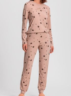 Pijama Longo Mensageiro Dos Sonhos 0141457 Feminino Estrelas 1/2 Malha Algodão T. P/GG