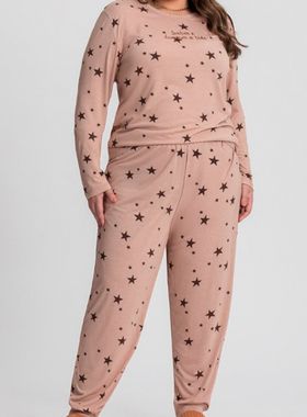 Pijama Longo Mensageiro Dos Sonhos 0141457M Plus Size Estrelas 1/2 Malha Algodão T. EG(48/50) EGG(52/54)