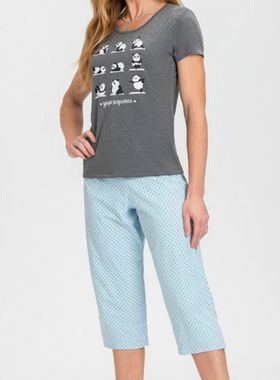 Pijama Pescador Mensageira Da Paz 033431 Feminino Yoga Poses Poá Meia Malha T. P/GG