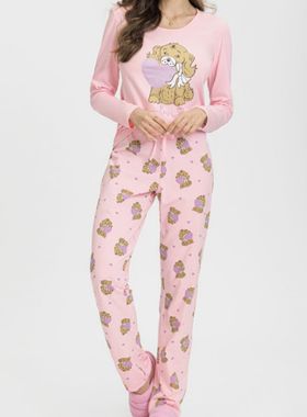 Pijama Longo Mensageira Da Paz 034164 Feminino Love Pet Meia Malha T. P/GG