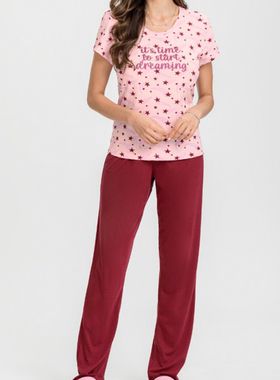 Pijama Longo Mensageira Da Paz 034151 Feminino Estrelas Meia Malha T. M/GG