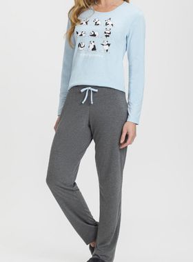 Pijama Longo Mensageira Da Paz 034160 Feminino Yoga Poses Meia Malha T. M/GG