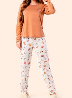 Pijama Longo Samara 2825 Feminino Cowgirl Meia Malha T. M/GG