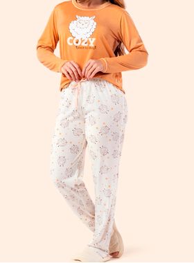 Pijama Longo Samara 2822 Feminino Ovelha Meia Malha T. M/GG