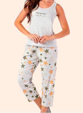 Pijama Pescador Samara 2828 Feminino Estrelas Meia Malha T. M/GG