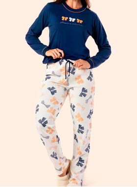 Pijama Longo Samara 2851 Feminino Laços Algodão T. M/GG