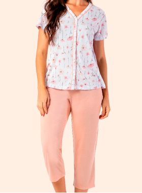Pijama Pescador Samara 2880 Feminino Floral Meia Malha T. M/GG