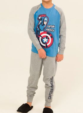 Pijama Longo Marvel 27.05.0118 Infantil Capitão América Meia Malha T. 04/08