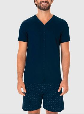 Pijama Curto Malwee 1000130741 Masculino Com Botões Malha Algodão T. P/XGG