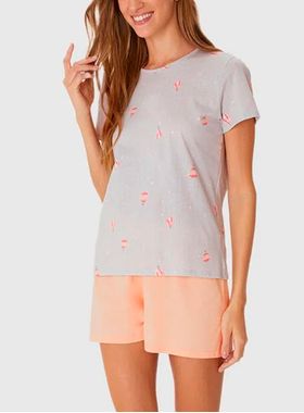 Pijama Curto Malwee 1000130666 Feminino Estampado Malha Algodão T. P/XGG