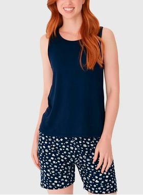 Pijama Curto Malwee 1000133374 Feminino Regata Estampado Viscose Stretch T. P/XGG