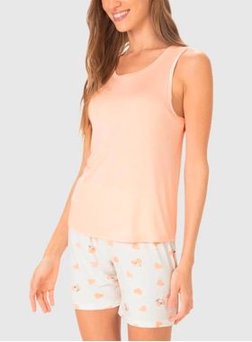 Pijama Curto Malwee 1000133374 Feminino Regata Estampado Viscose Stretch T. P/XGG