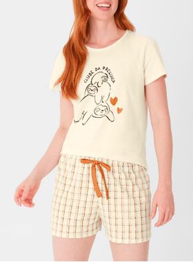 Pijama Curto Malwee 1000130678 Feminino Xadrez Malha Algodão T. P/XGG