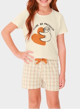 Pijama Curto Malwee 1000130747 Infantil Xadrez Malha Algodão T. 04/14