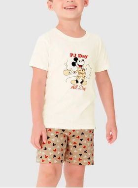 Pijama Curto Malwee 1000130889 Infantil Mickey Malha Algodão T. 04/16