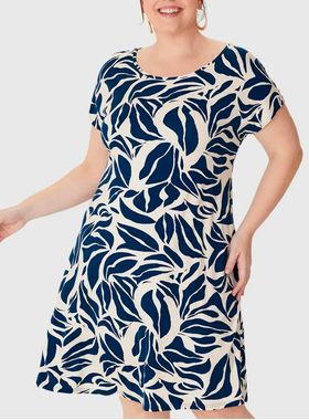 Vestido Curto Malwee 1000129734 Feminino Plus Size Estampado Viscose T. G1/G3